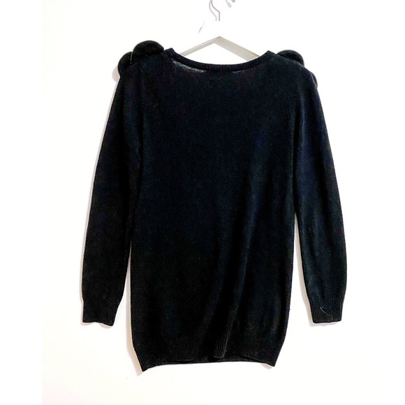See by Chloe black sweater, tunic length woo/cashmerel blend sweater with flower - Picture 2 of 12